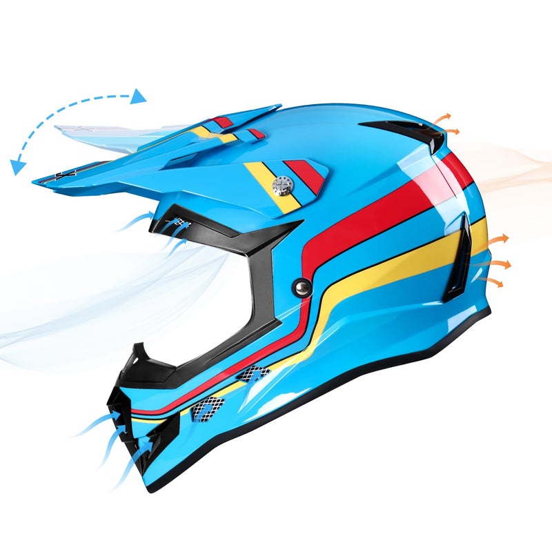 GLX GX623 Youth ATV/Dirt Bike Helmet Combo - Retro Blue, Medium - DOT - Image 3